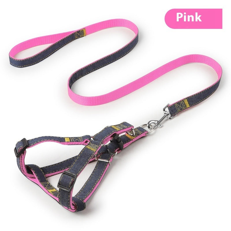 Denim dog harness and leash set