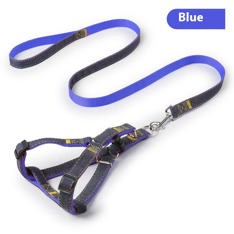 Denim dog harness and leash set