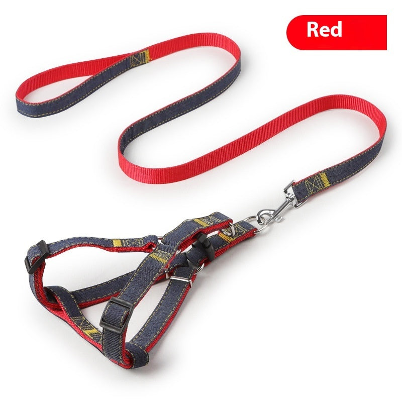 Denim dog harness and leash set