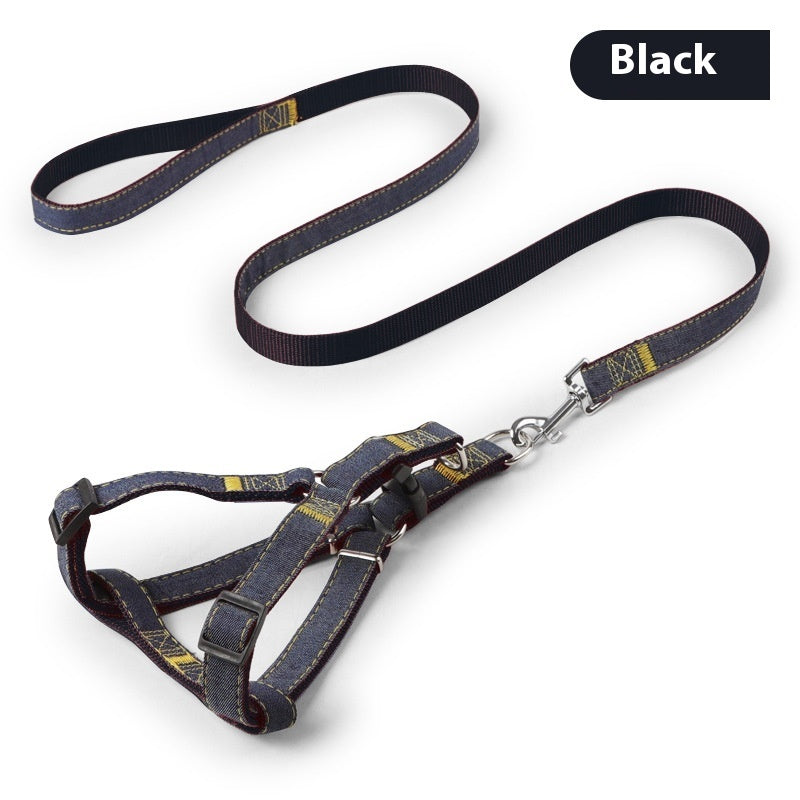 Denim dog harness and leash set