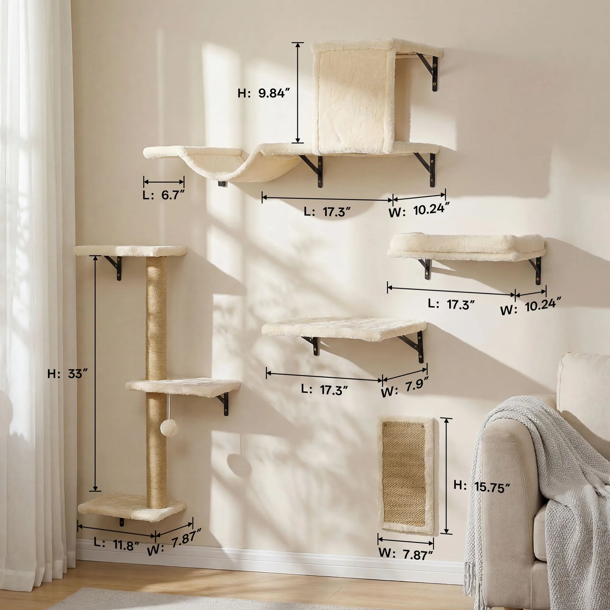 Solid wood cat wall climbing furniture set