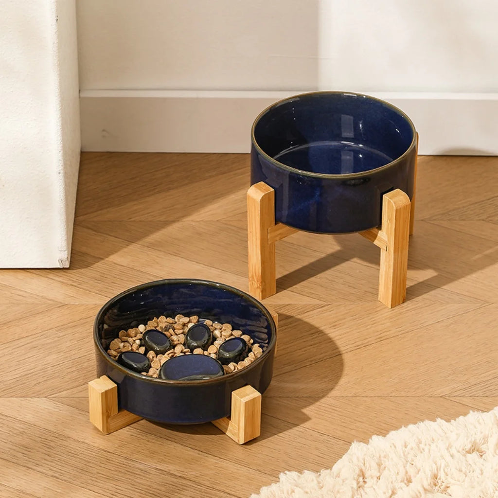 Elevated ceramic anti-tip pet bowl