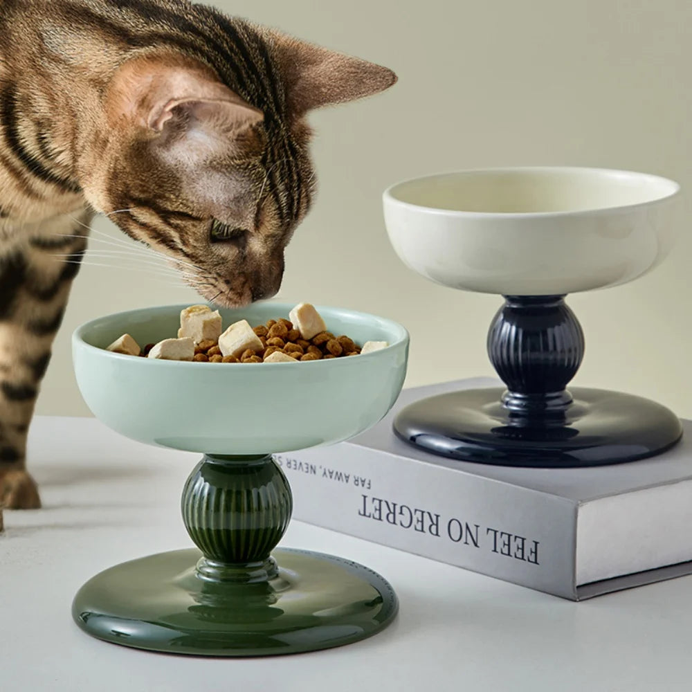 Elevated ceramic anti-tip pet bowl