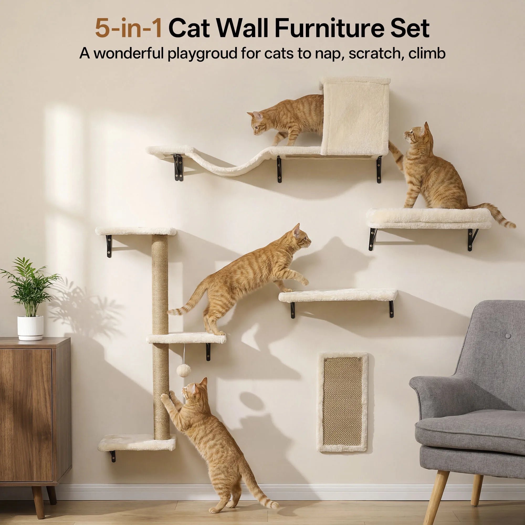 Solid wood cat wall climbing furniture set