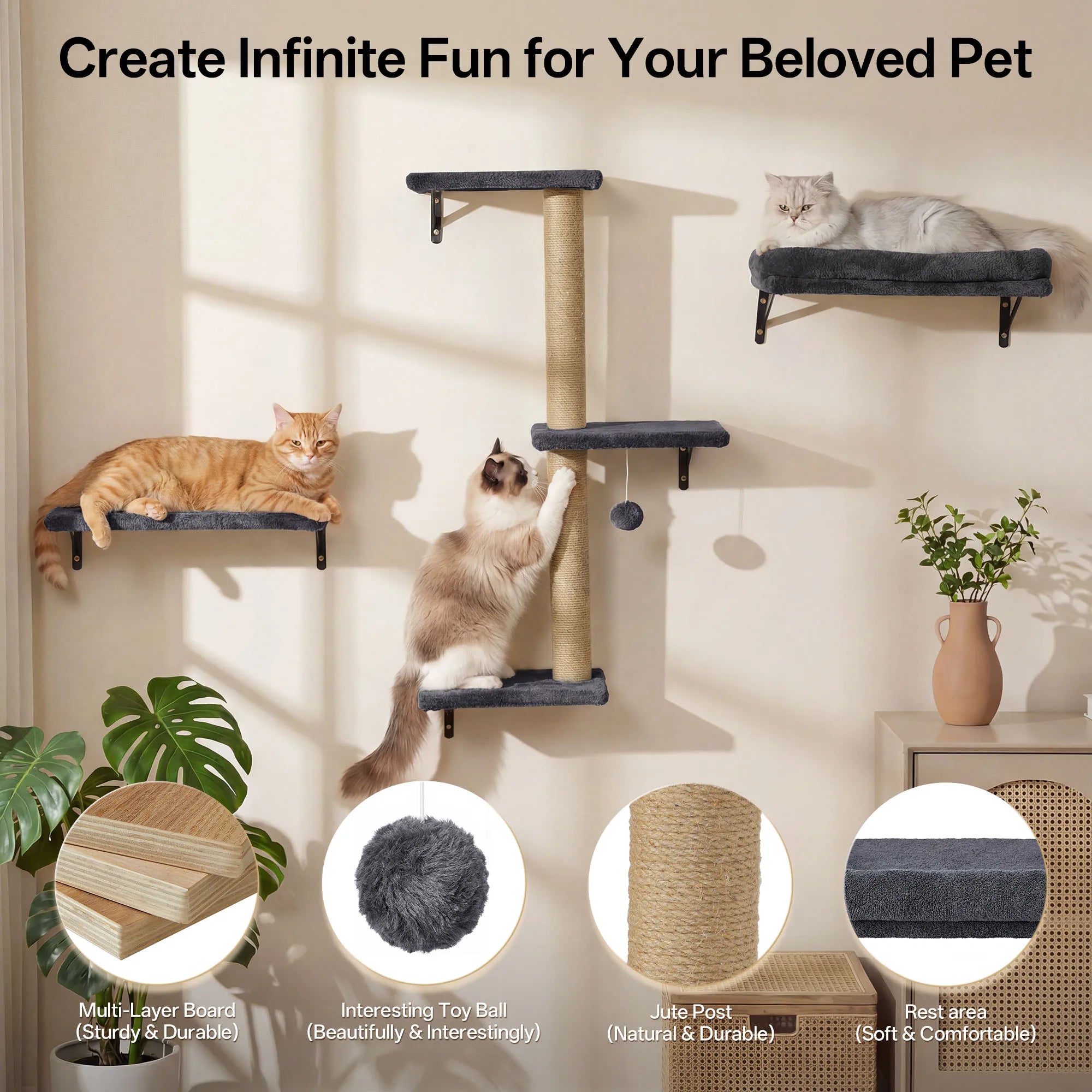 Solid wood cat wall climbing furniture set