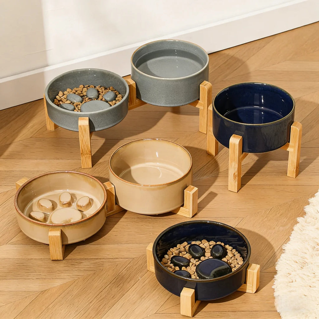 Elevated ceramic anti-tip pet bowl