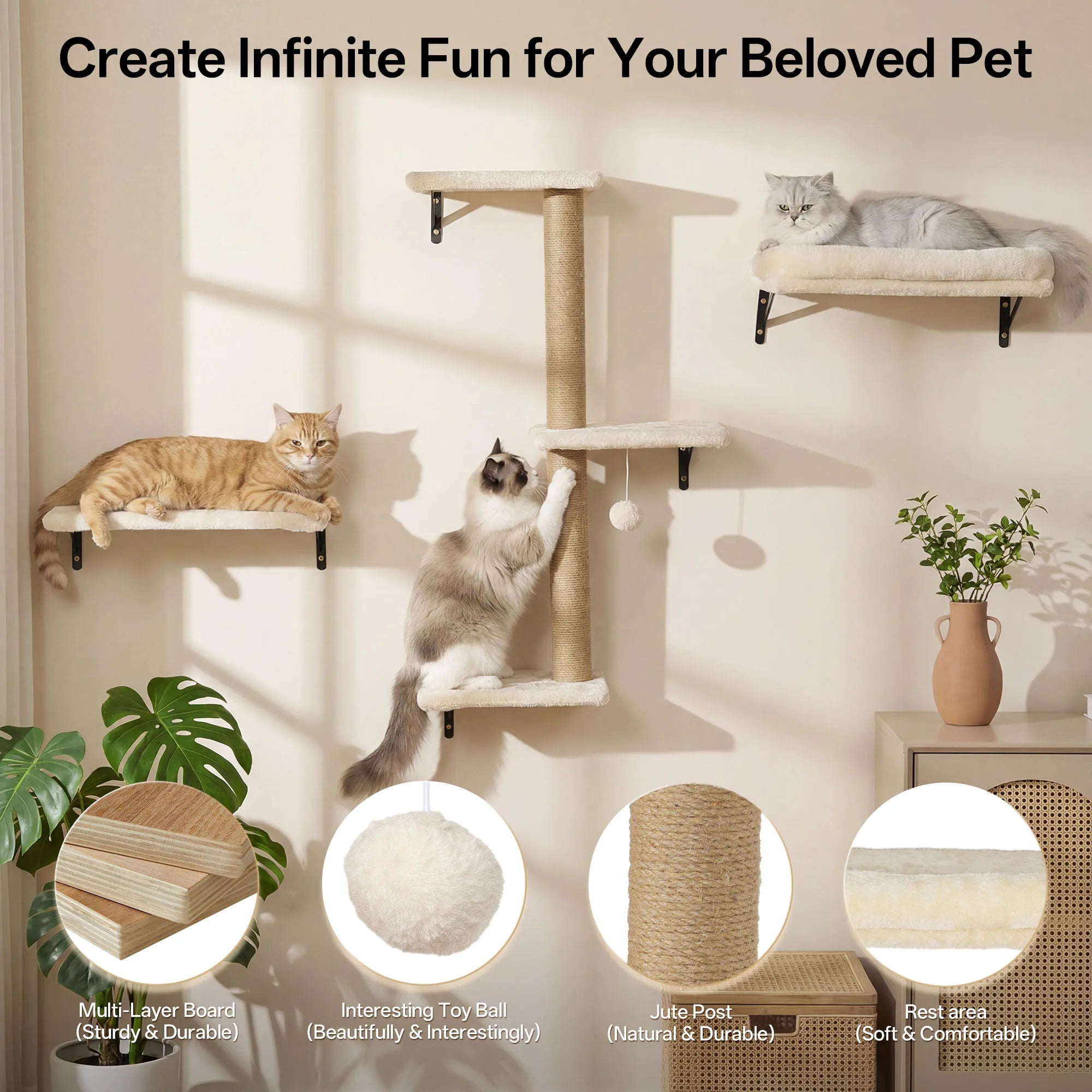 Solid wood cat wall climbing furniture set