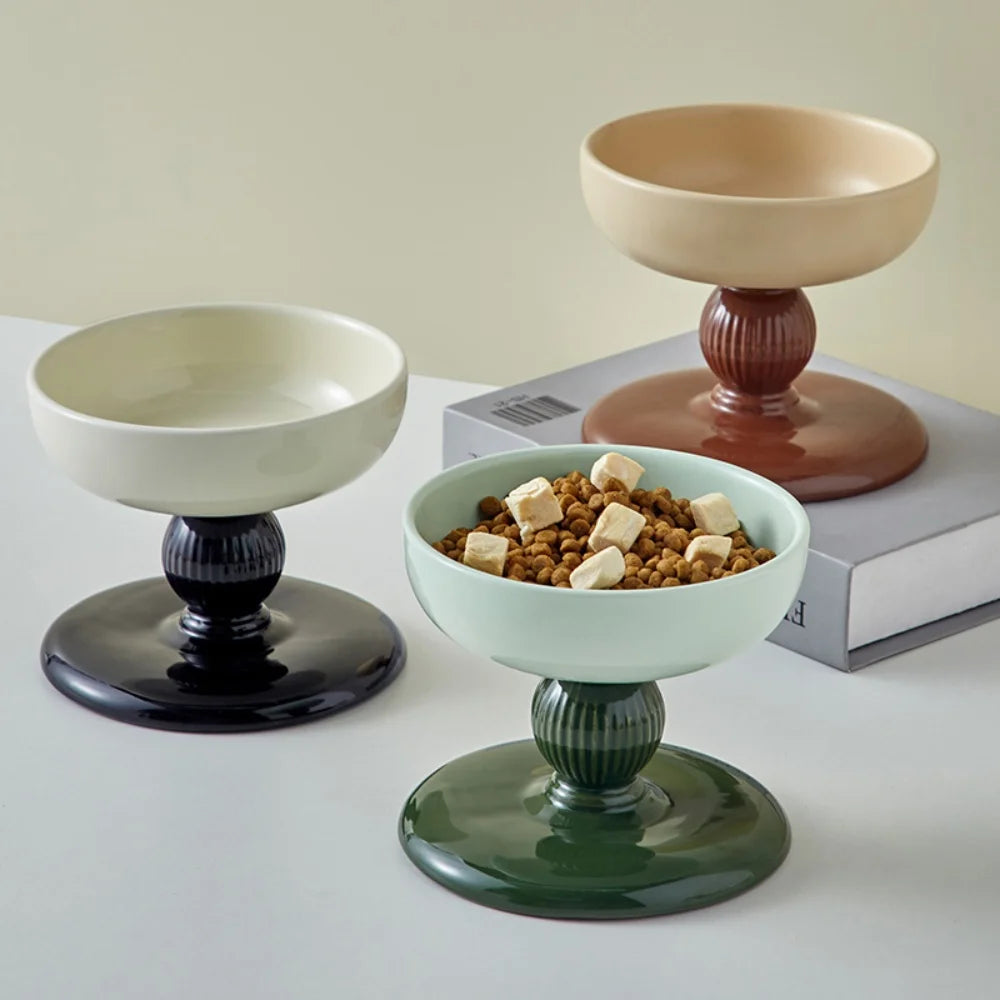 Elevated ceramic anti-tip pet bowl