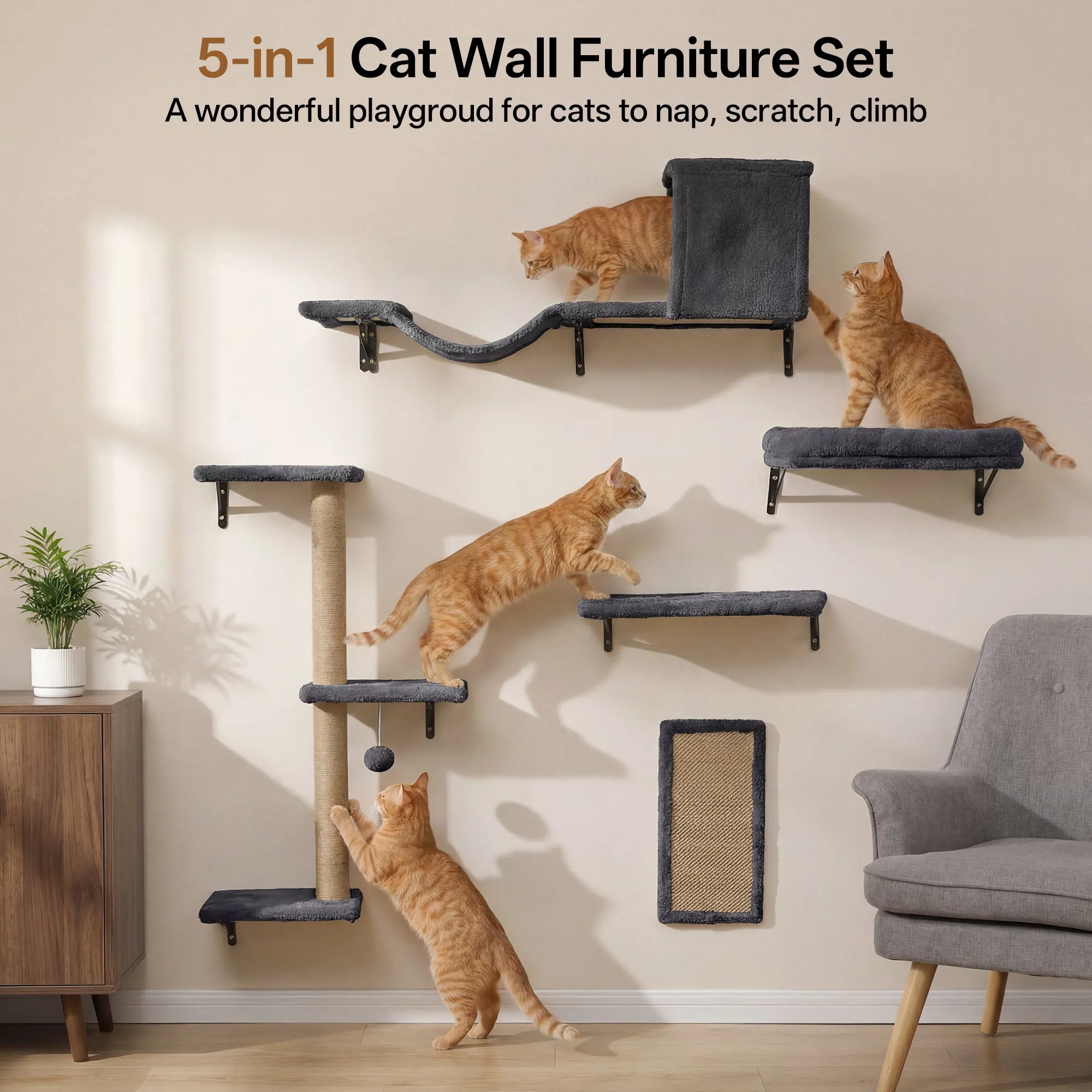 Solid wood cat wall climbing furniture set