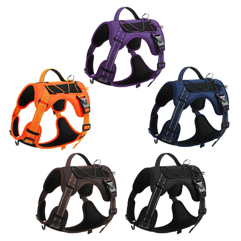 No-pull dog harness with reflective stitching