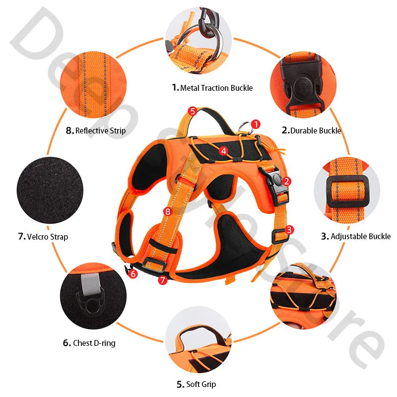 No-pull dog harness with reflective stitching