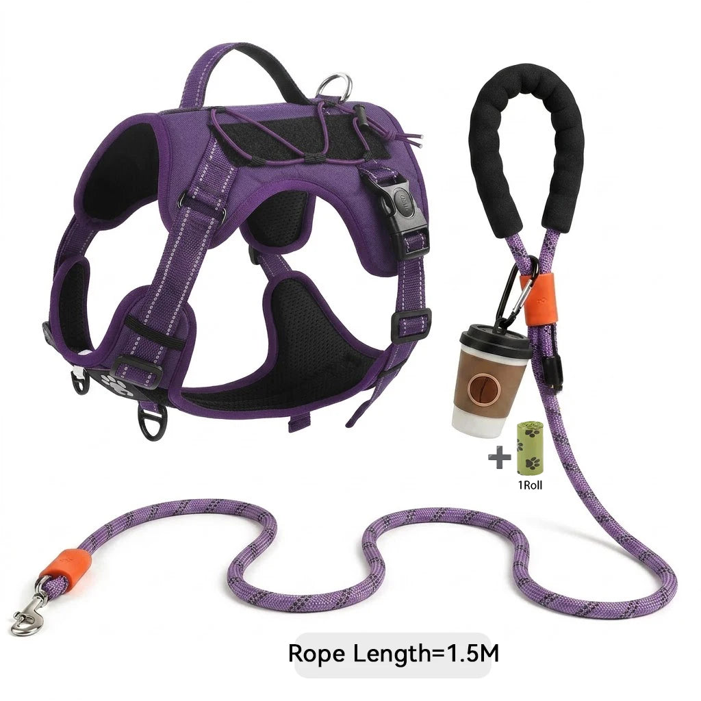 No-pull dog harness with reflective stitching