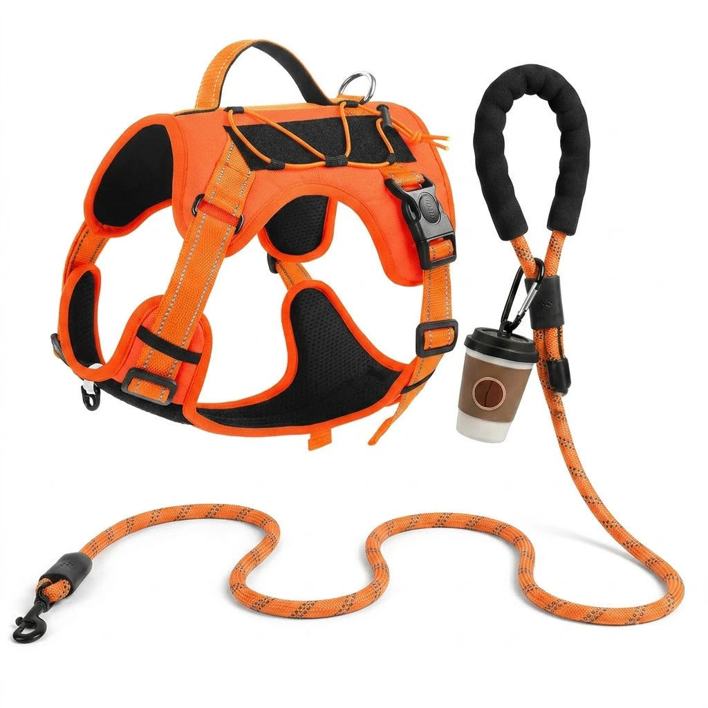 No-pull dog harness with reflective stitching