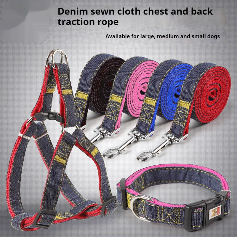 Denim dog harness and leash set