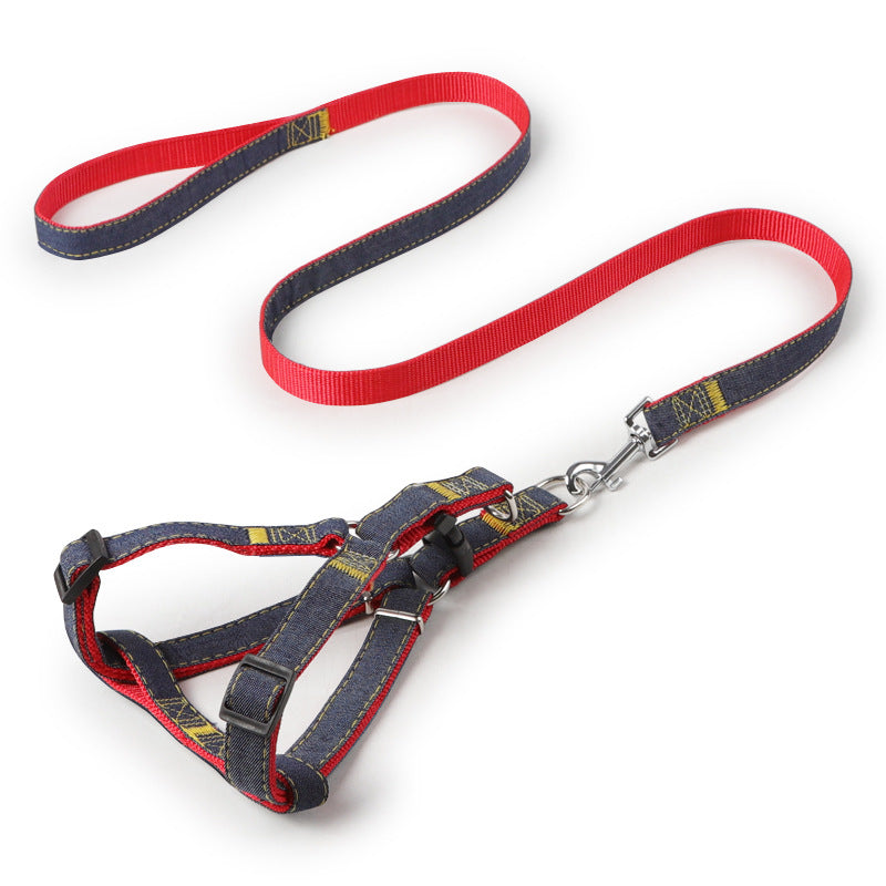 Denim dog harness and leash set